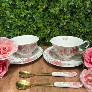 Grace Teaware NWT Floral Pink Rose fine porcelain Teacup & Saucer with Gold Trim